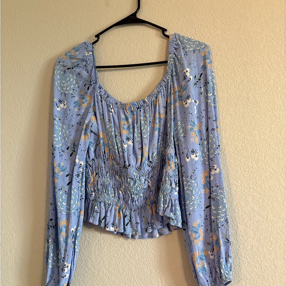 Astr Light Blue Floral Blouse